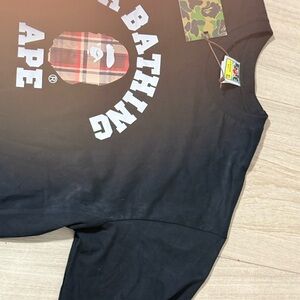 Bape Black Short Sleeve Graphic Tee with Plaid Ape Logo